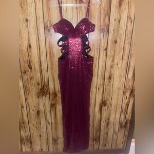 Colette by Mon Cheri CL18242 Burgundy Sequin Cutout Prom Gown – Worn Once